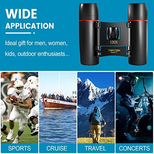 Mini Pocket Binoculars Compact, Small Lightweight Foldable for 12X25 Black