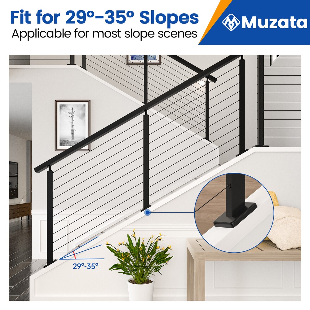 Muzata Slope Post Knee Wall 36"x1"x2" Adjustable Top Cable Railing Post PR11