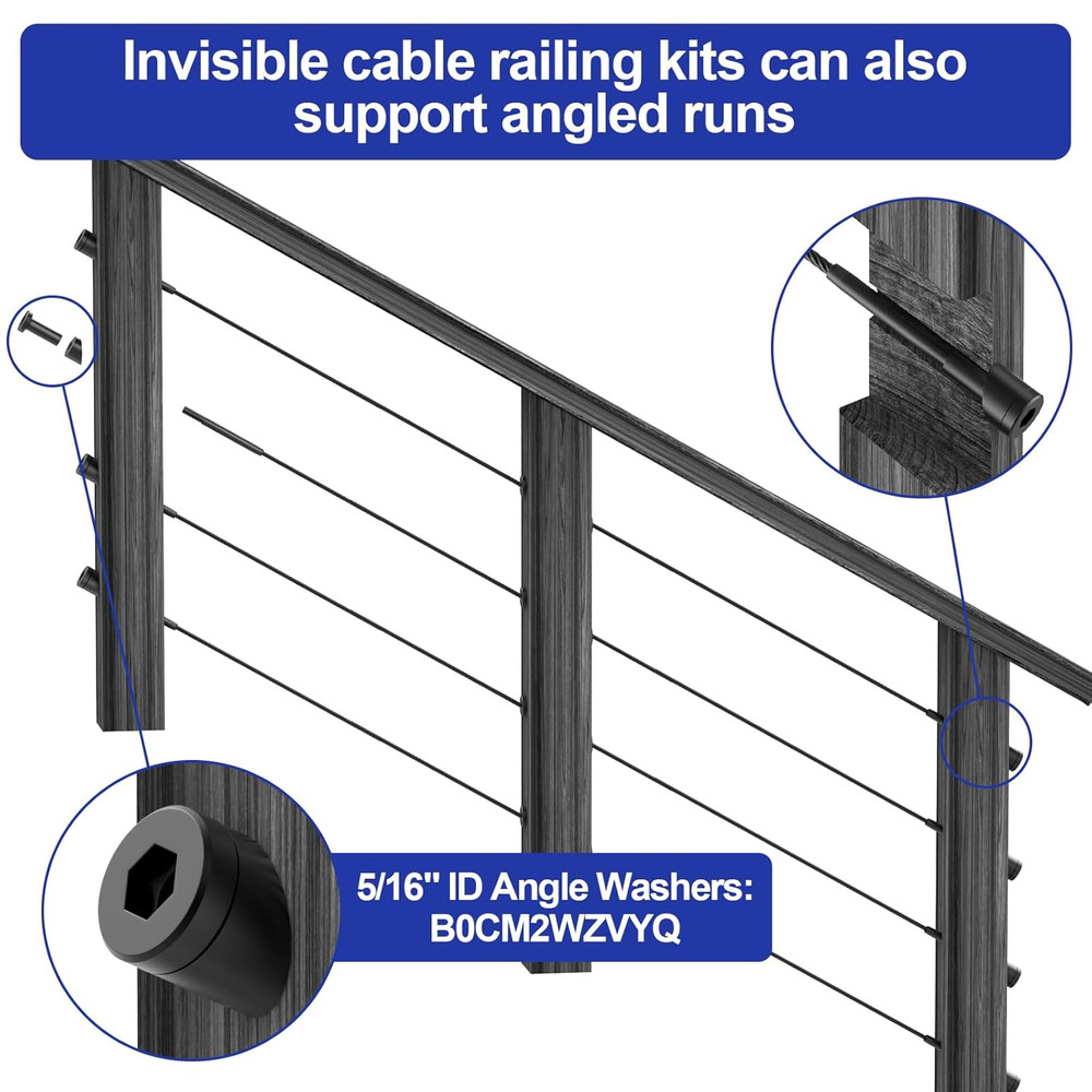 30 Pack Black Invisible Cable Railing Kits for Wood/Metal Posts