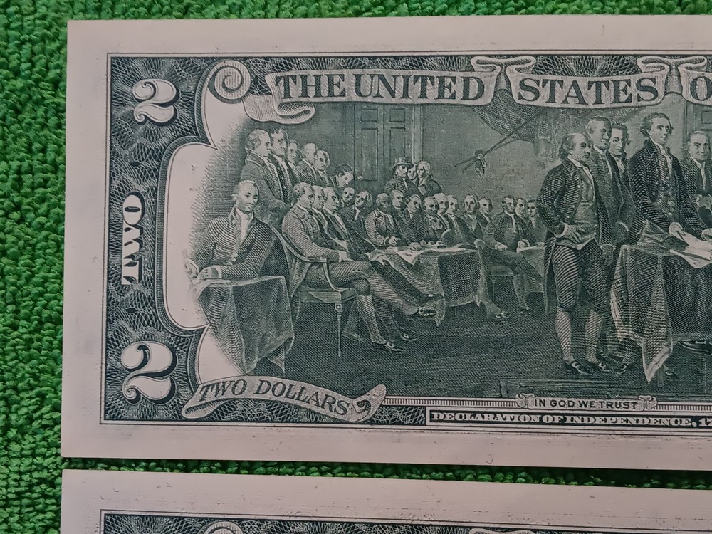 2-Errors-2 Consecutive 1976 $2 Green Seal Federal Reserve Notes-Serial# Shift