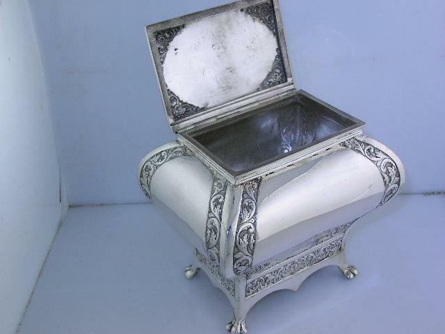 Antique Indian solid Silver Tea Caddy GRISH CHUNDER DUTT ~ Bhowanipore Calcutta