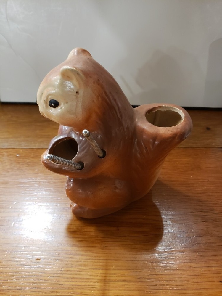 Vintage Ceramic Squirrel Nutcracker With 4 Picks Tools