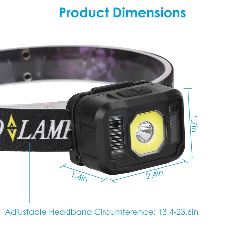 2PCS COB+LED Motion Sensor Headlamp USB Rechargeable Headlight Torch Flashlight