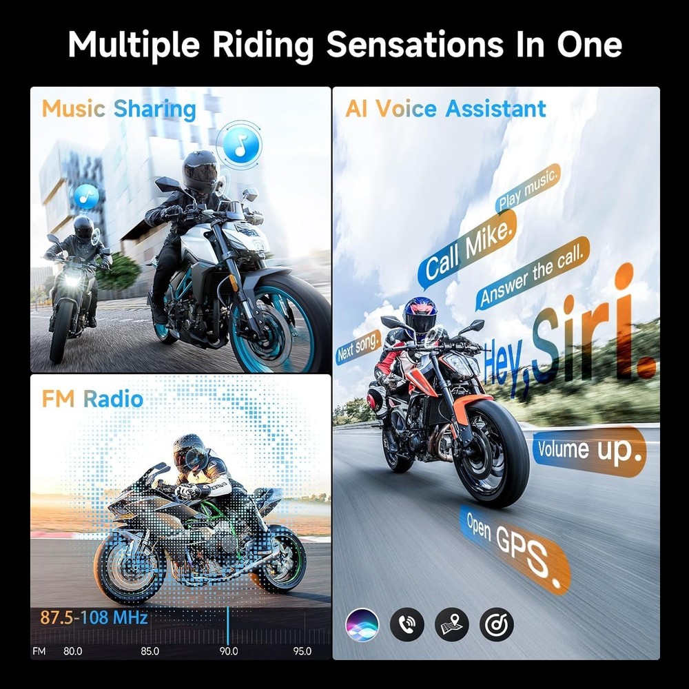 HiFi H2E Motorcycle Communication System - 25 Hour Battery, Eagle Design, 2 Pack