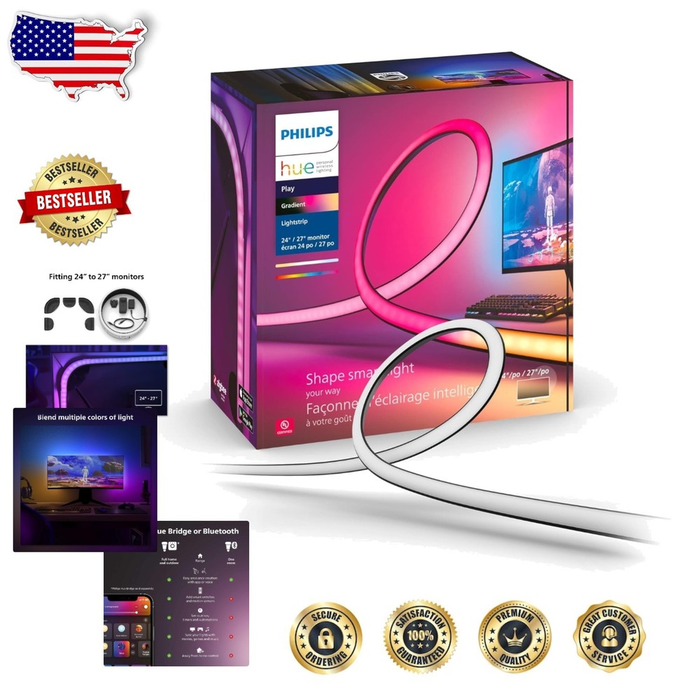 Smart RGB Gradient PC LED Lightstrip for 24-27" Monitors Voice Control