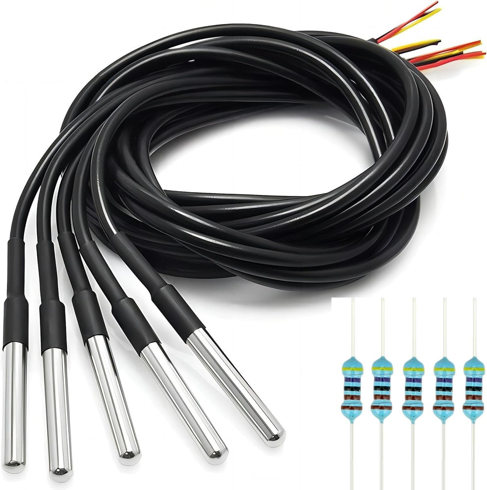 5 Pcs DS18B20 Temperature Sensor Probe High-Accuracy Waterproof Equippe