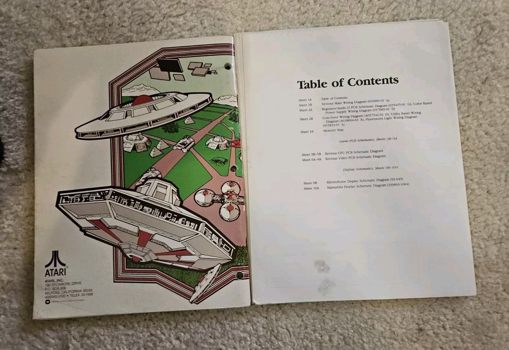 Xevious Operators Manual & Schematic Package Supplement Atari Arcade Video