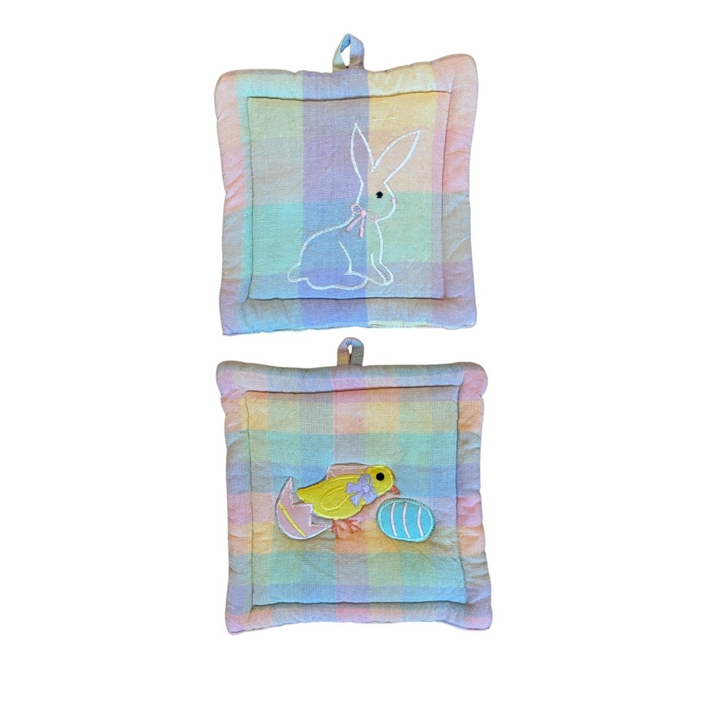 Vintage Spring Pot Holders Set | Bunny & Chick Easter Kitchen Decor