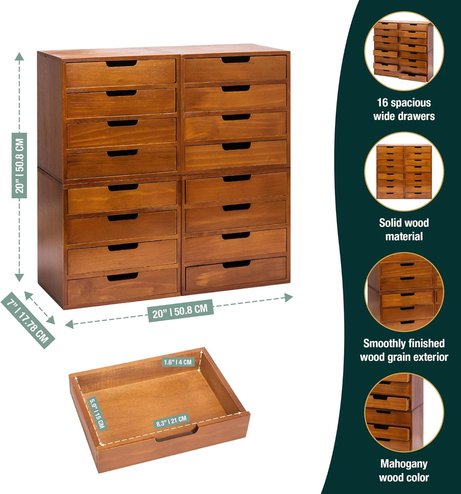 Modern Mahogany 4-Pack Desktop Drawer Organizer - Stackable Storage Solution