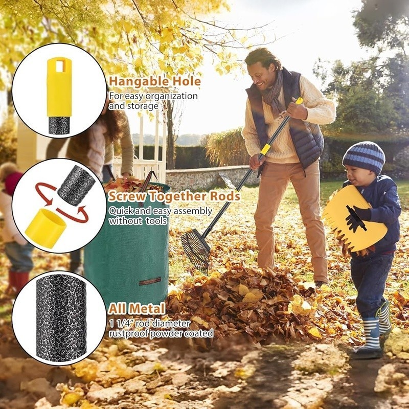 Garden Cleanup Set Heavy Duty Rake Adjustable Handle Leaf Scoops & Bag New