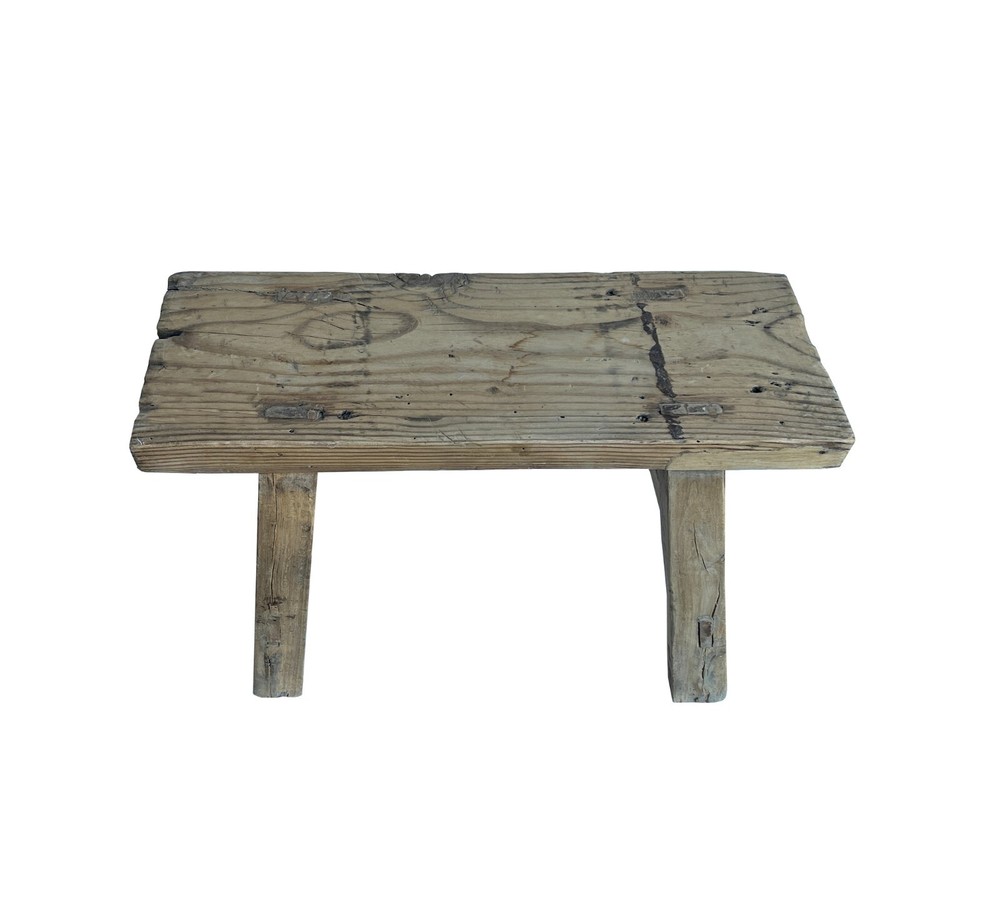 Rustic Raw Rough Wood Grain Rectangle Slim Stool Bench Side Table JK331
