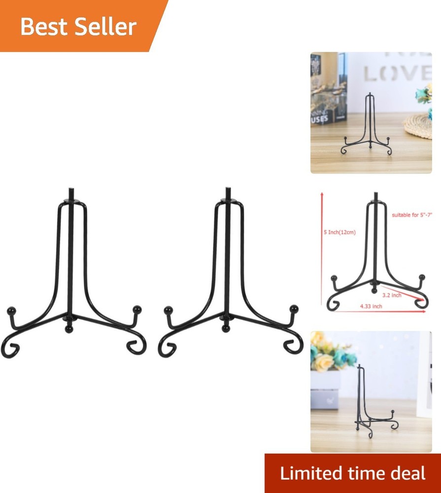 Compact & Adjustable 2-Pack Iron Photo Holder Stand - 5 Inch Decor Solution