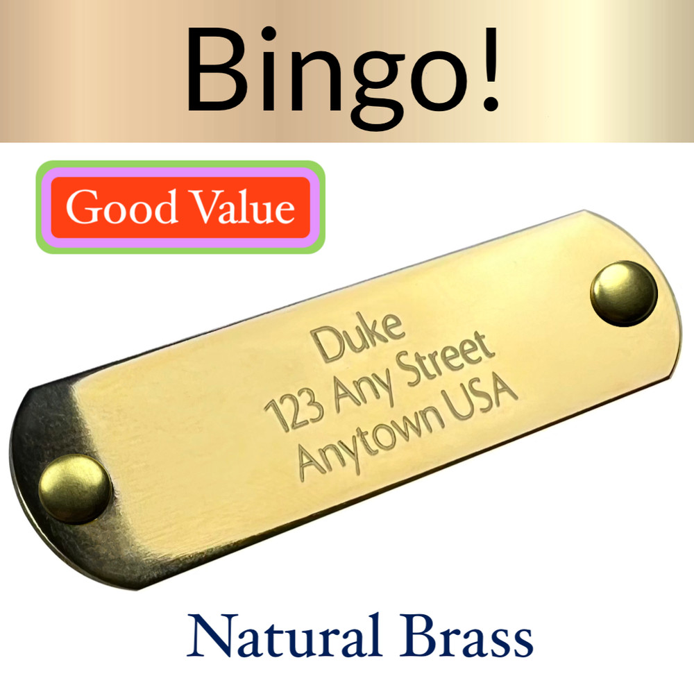 Custom Engraved NAME PLATE Engraved Dog Tags Personalized Collar NATURAL BRASS