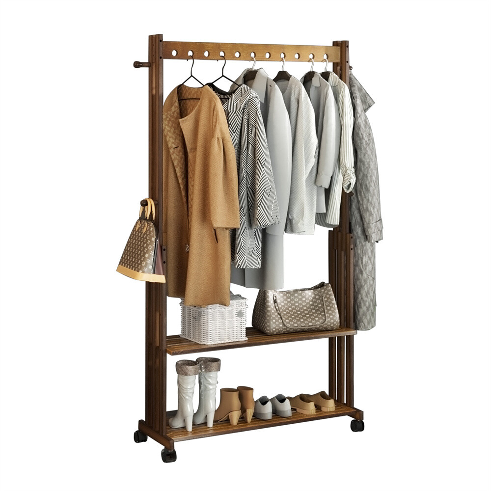 Free-Standing Clothes Rail Adjustable Garment Rack Rolling Hanging Display Shelf