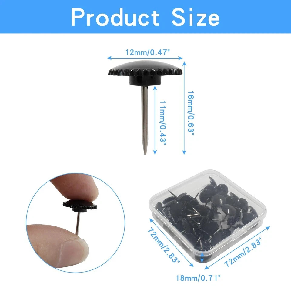 50 Pcs Black Push Pins – Plastic Thumb Tacks, Flat Head, Sharp Point