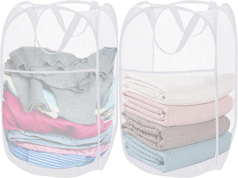 2 Pack Mesh Pop Up Laundry Baskets, Collapsible Laundry Hampers, Foldable Clothe