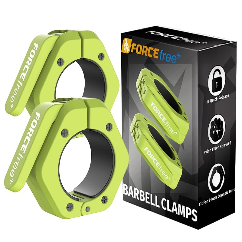 Forcefree+ Barbell Clips (Pair), Clamps, Quick Release Olympic Green