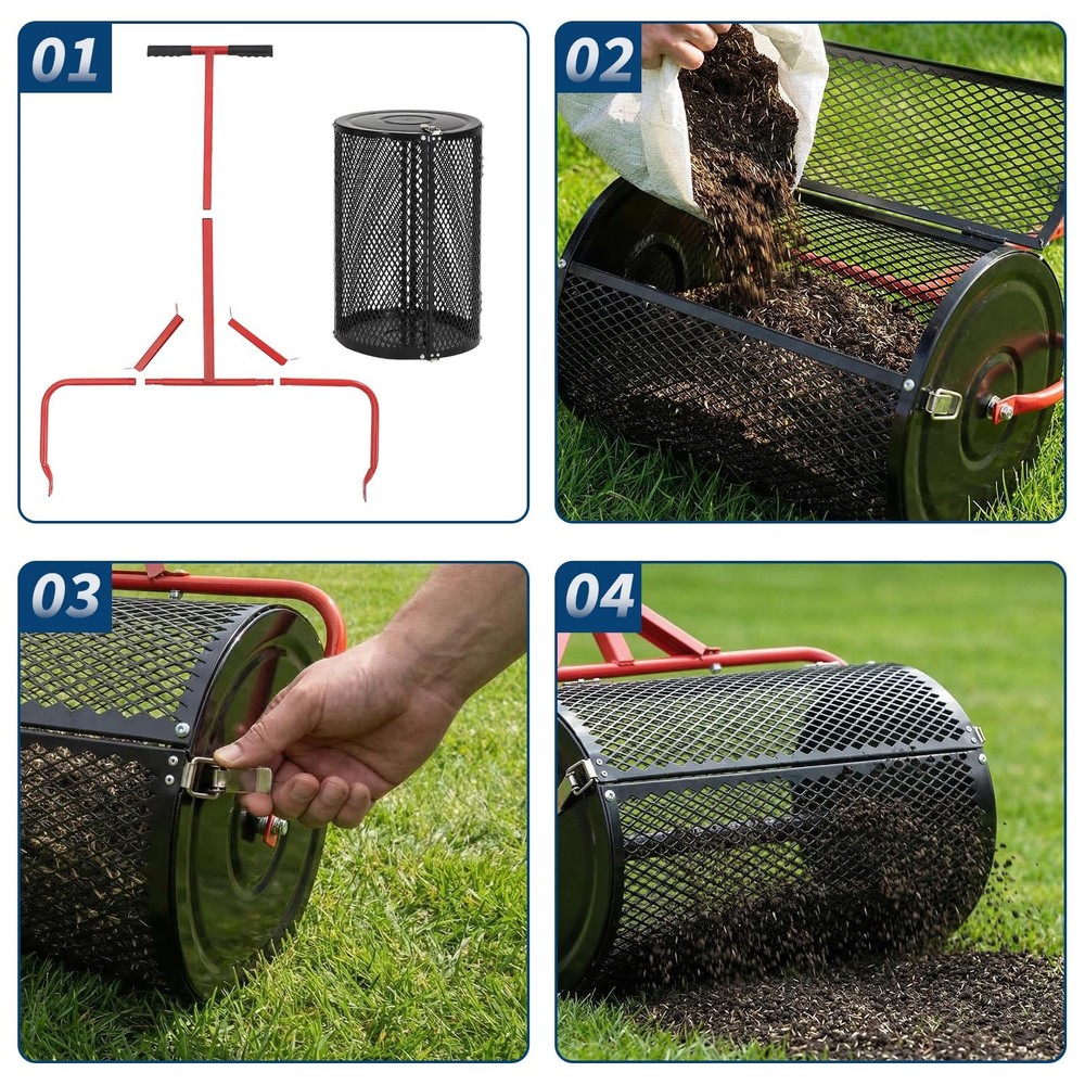 Peat Moss Spreader 24" Compost Spreader with T Shaped Handle 3 Height Adjustable