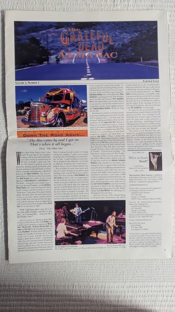 Grateful Dead Almanac Volume 3 Number 3 Furthur Issue