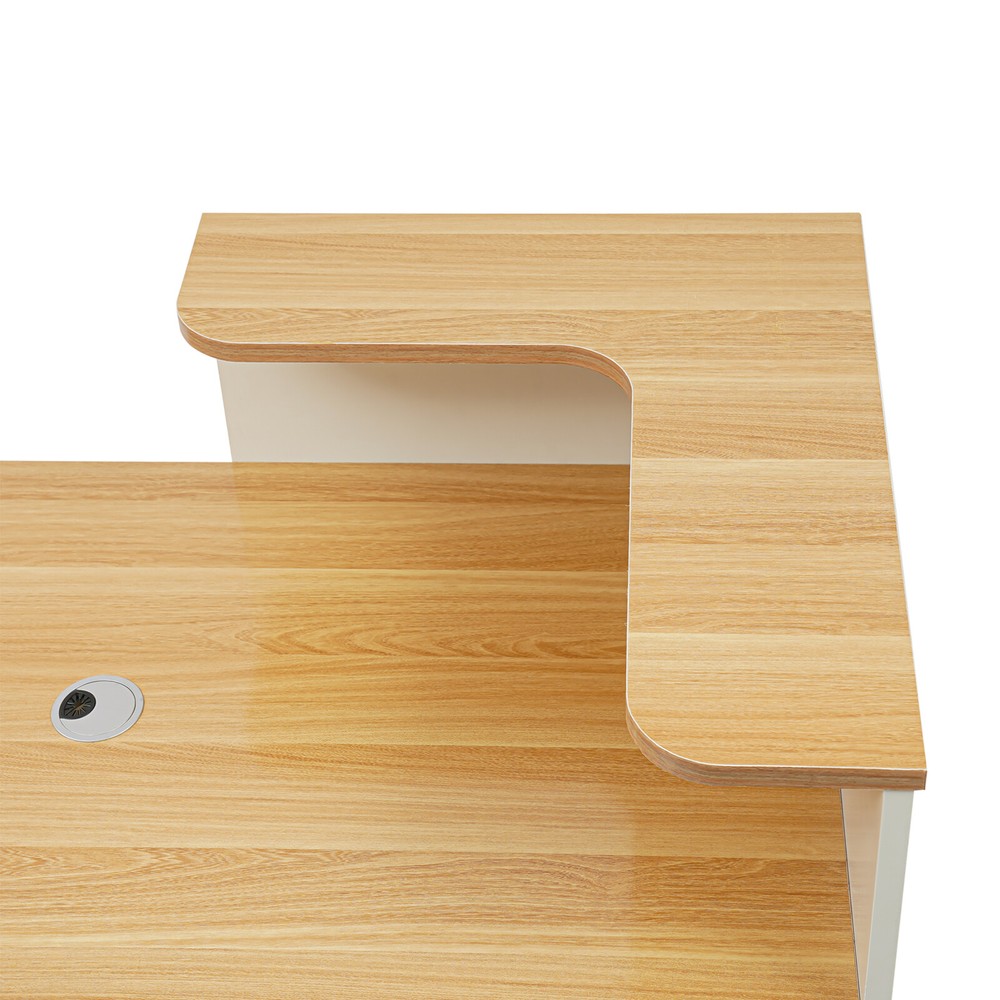 Modern Reception Desk with LED Lights, Office Front Counter & Storage