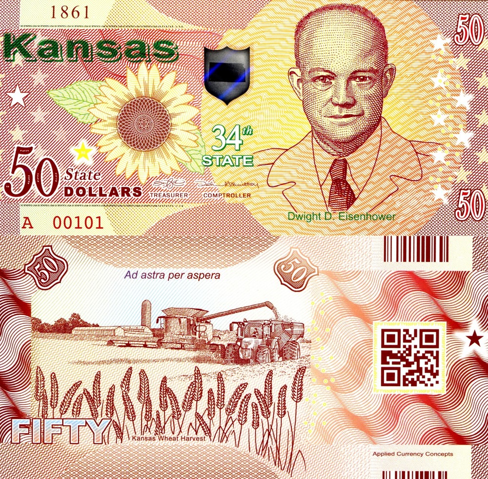 ACC STATE NOTE SERIES: KANSAS POLYMER FANTASY ART BILL DWIGHT D. EISENHOWER!