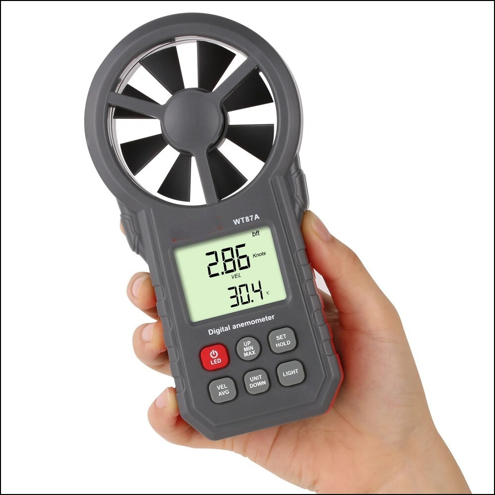 WT87A Digital Anemometer Wind Speed Meter Measures Wind Speed Temperature Air，