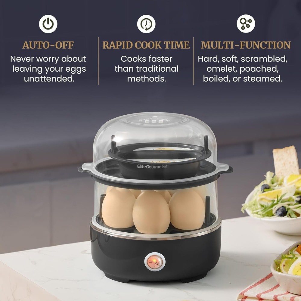 Versatile 14-Egg Capacity Cooker: Auto Shut-Off, Poached or Hard-Boiled Eggs