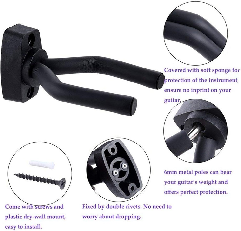 Guitar Wall Mount Hanger Set with Secure 60 lb Capacity, 2 Pack
