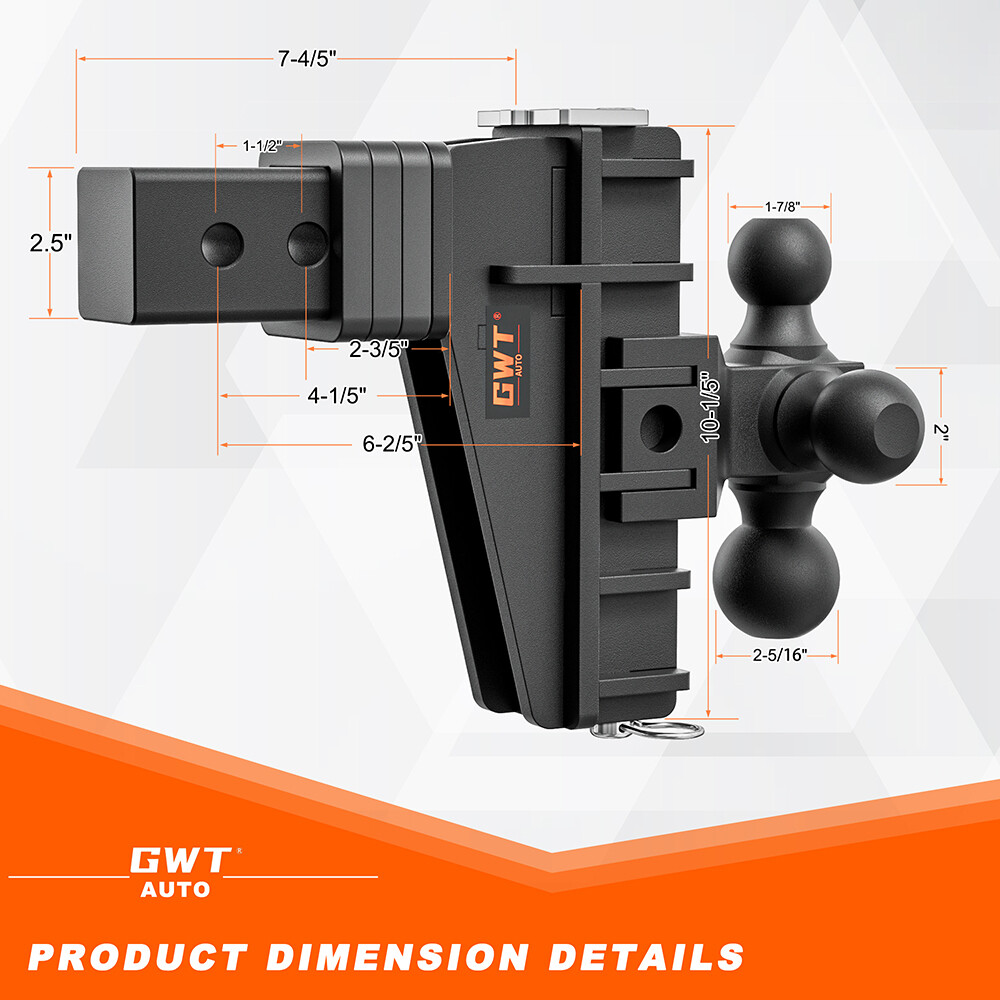 Adjustable Trailer Hitch 2.5'' Receiver 6'' Drop Hitch Tri-Ball Mount 18500 LBS