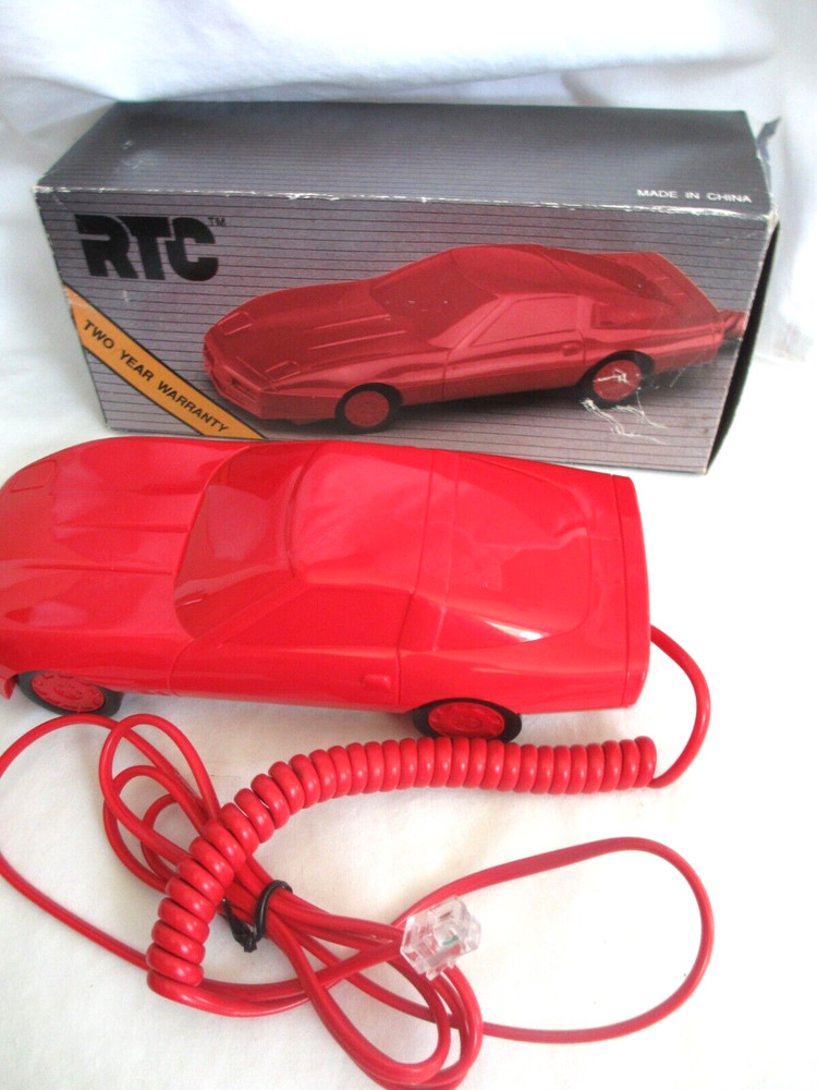 Vintage 1990's Ronsonic Corvette Shaped Red Push Button Telephone - Original Box
