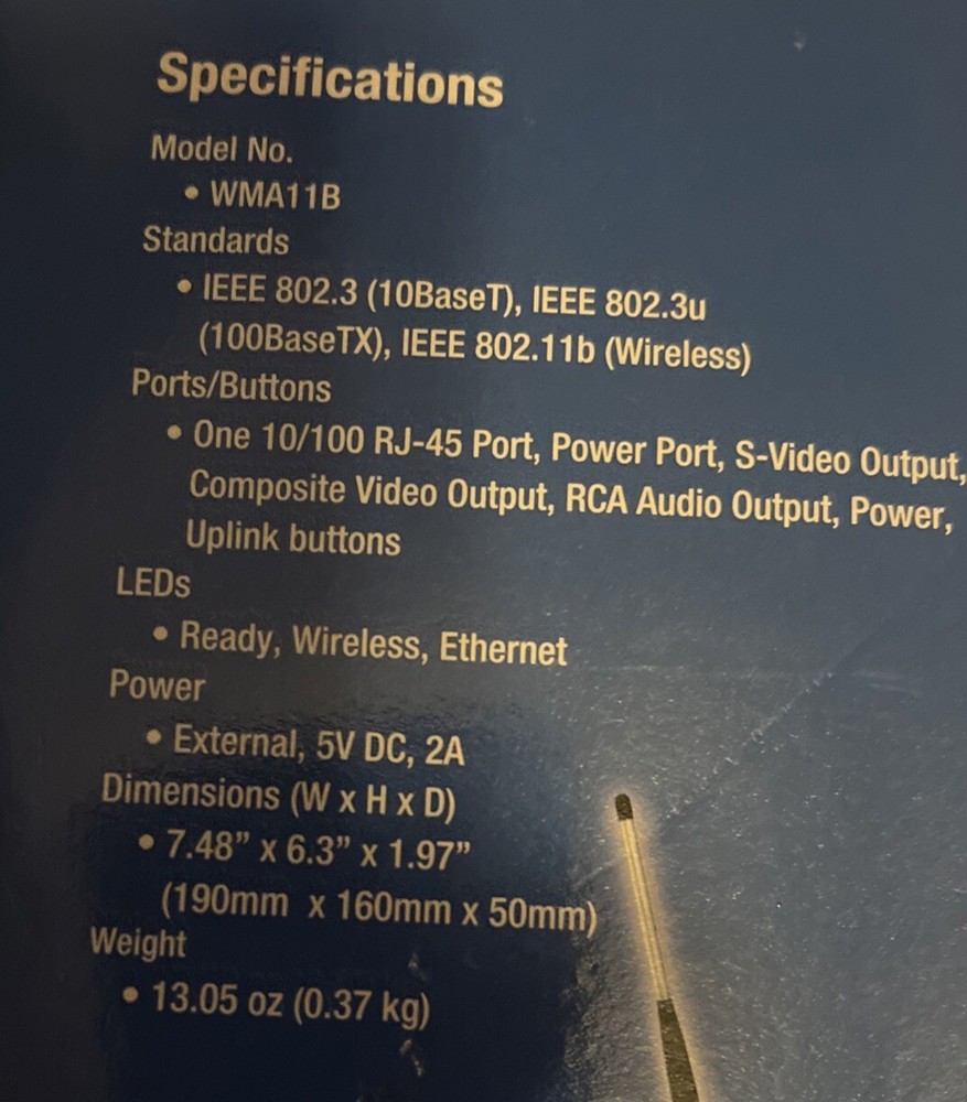 Linksys Wireless Media Adapter WMA11B Complete Open Box New