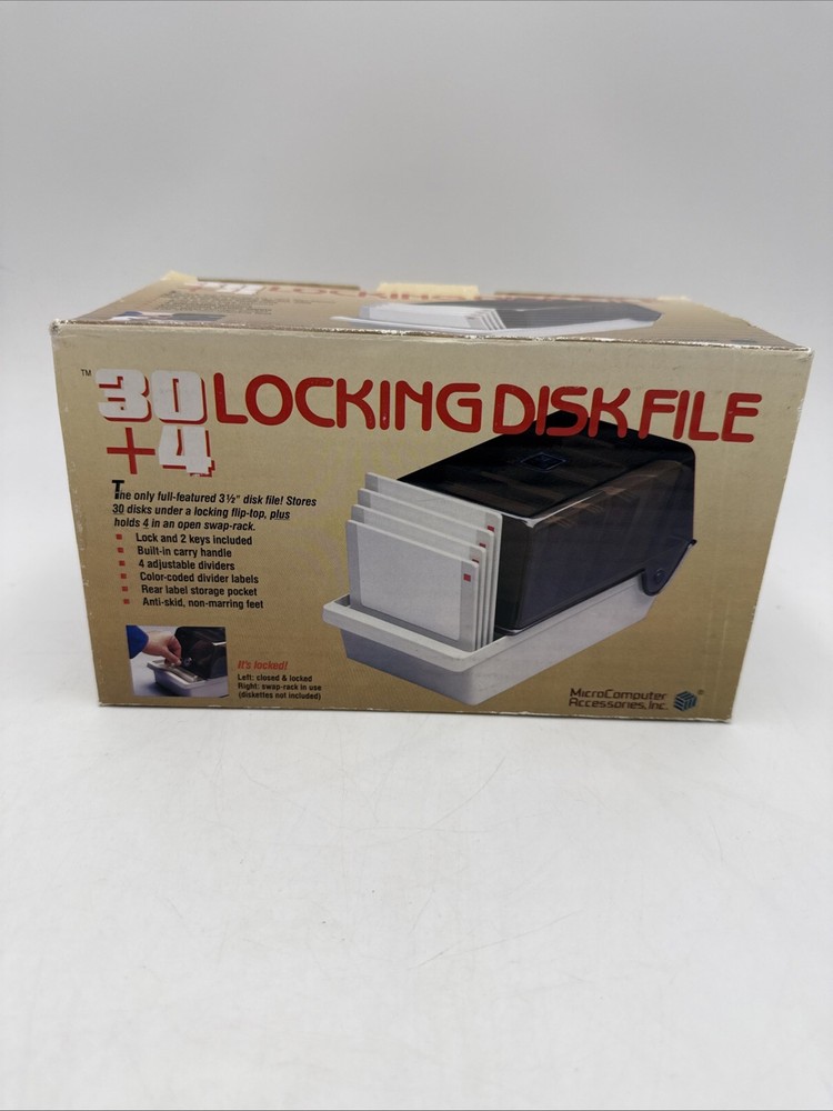 1986 MicroComputer Disk Organizer 30+4 Micro Disks 3 1/2” USA Made NEW Vintage