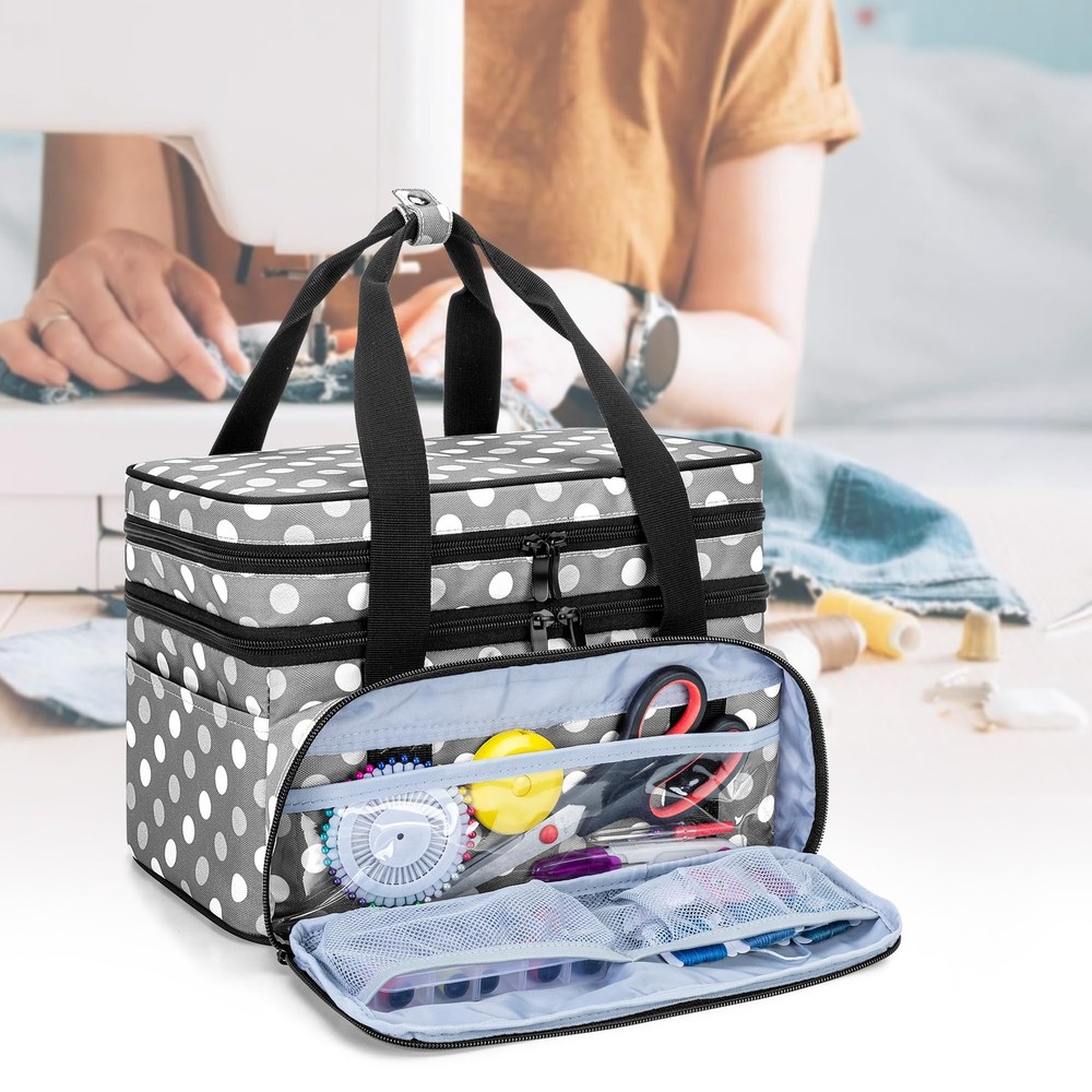 Double Layer Sewing Accessories Organizer with 2 Detachable Pouches, Large Se...