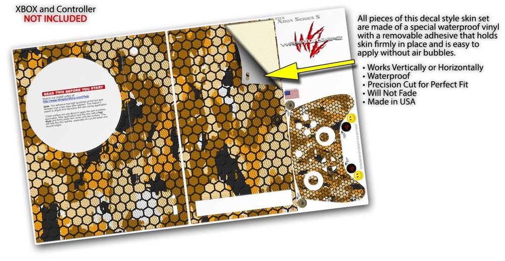 Skin Wrap for XBOX Series S Console Controller HEX Mesh Camo 01 Orange