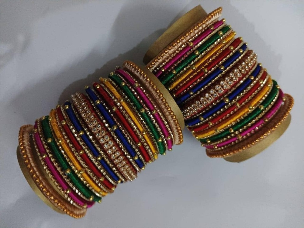 Multi Silk Thread Bangles Handmade Bangles Kundan And Beads Decorated Bangles