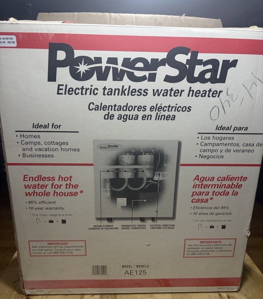 PowerStar AE125 Electric Tankless Water Heater Whole House Compact White 240V