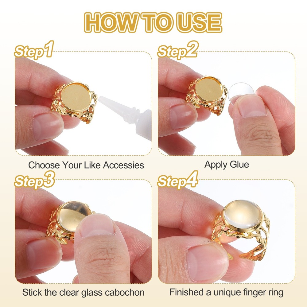 10Pcs Ring Base Blank, 12mm Ring Blank Base with 10Pcs Cabochon(Light Silver)