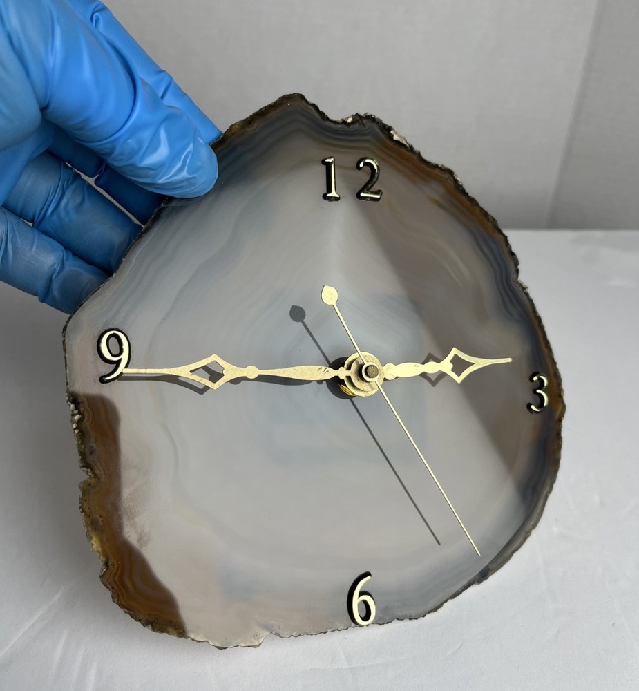 Vintage Geode Clock Quartz Agate Sliced Polished Stone - TESTED & WORKS