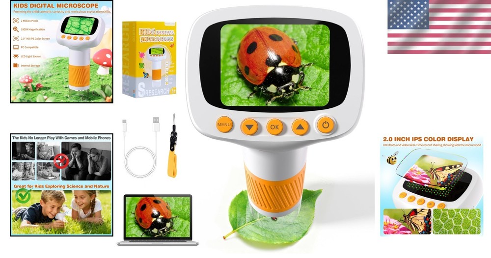 Portable Kids Microscope – 1000X Magnification for Fun Science Exploration!