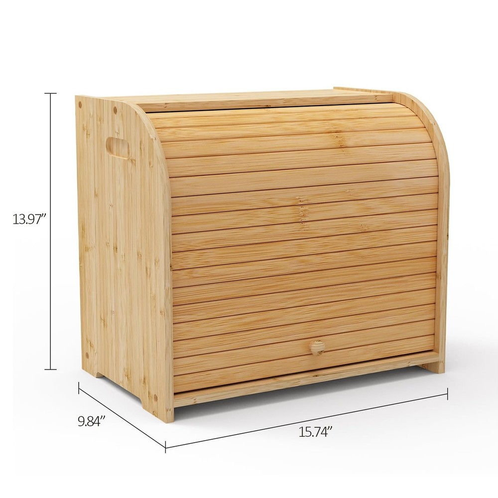 Bamboo Bread Box for Kitchen Countertop, Roll-top Breadbox Breads Storage Box...