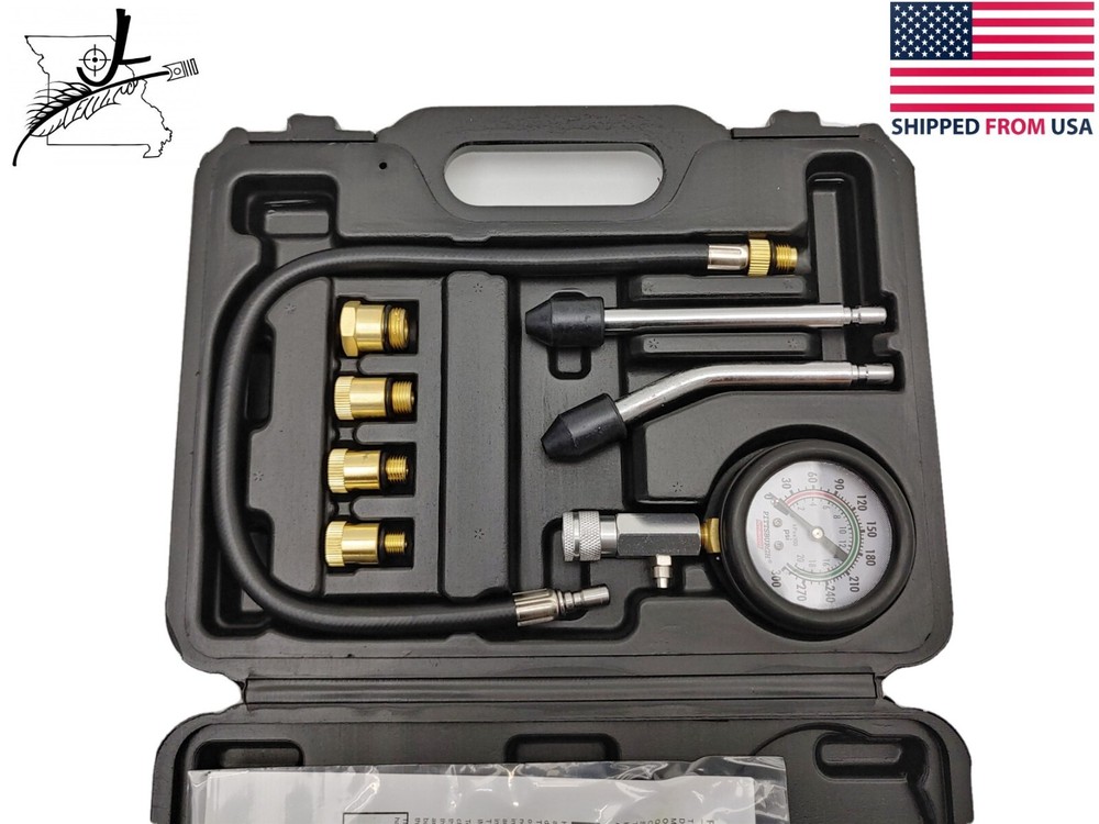 Compression Test Kit in Case 8 Piece Engine Cylinder Auto Motorcycle 300psi 20"