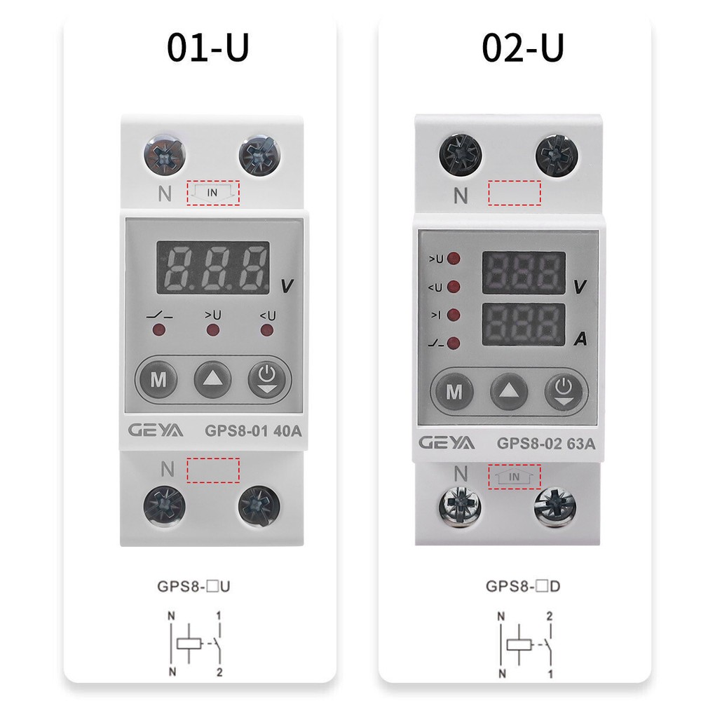 GEYA Over Current Protector Over&Under voltage Protective Device 2Pole 40A 63A