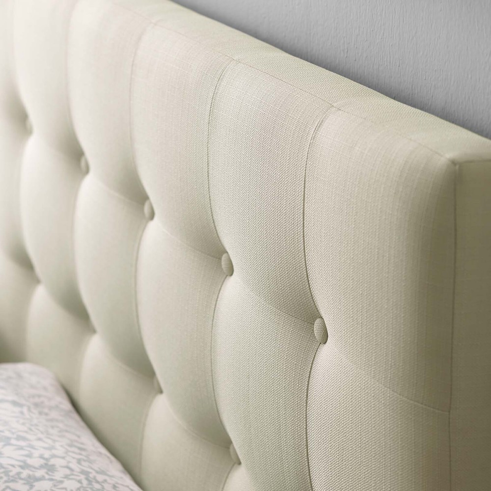 Modway Fabric Upholstered Button Tufted Square Queen Size Headboard in Ivory