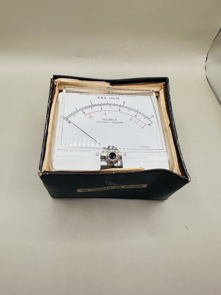 NOS Heathkit Simpson 4.5" Rectangular Panel Meter RMS Volts DB 200uA 1329 W/ Box