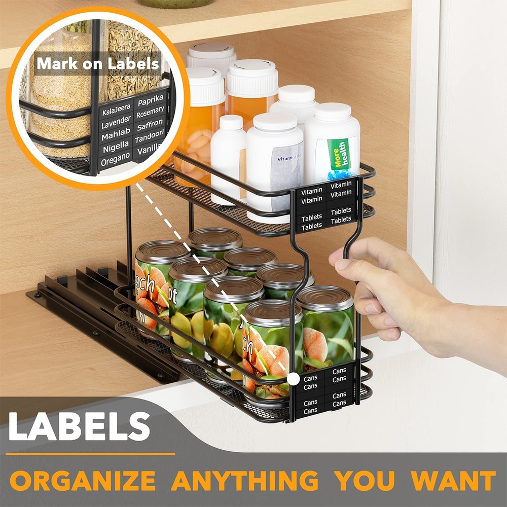 SpaceAid Pull Out Spice Rack Organizer for 4.5"W, 2-Tier, Black, Black