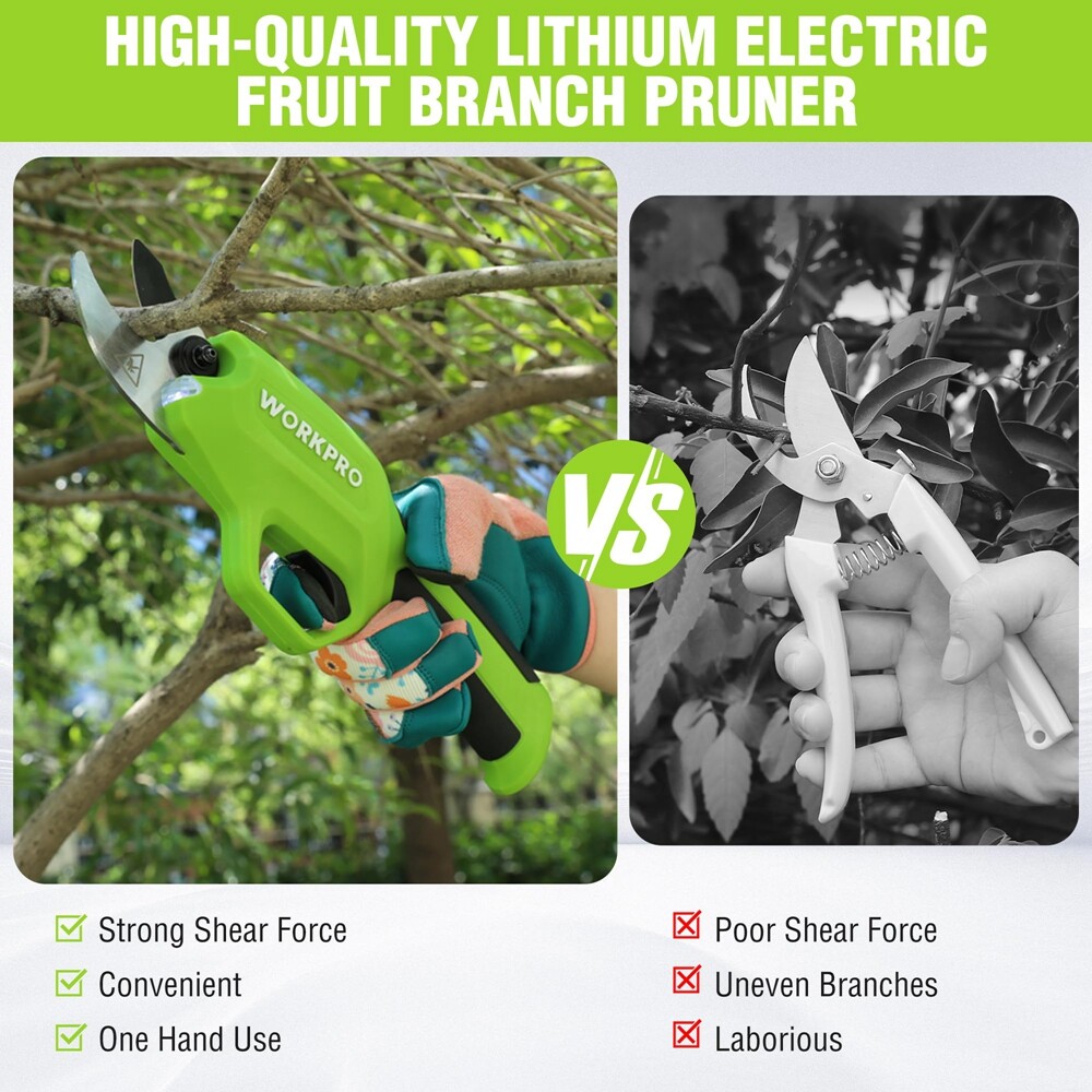 WORKPRO Rechargeable Electric Pruning Shear Cordless Tree Pruner Cutter Scissors