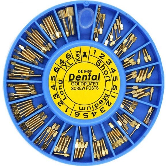 120PCS Dental Endodontic Screw Posts Gold Plated Titanium Kit &2Key Conical Pins