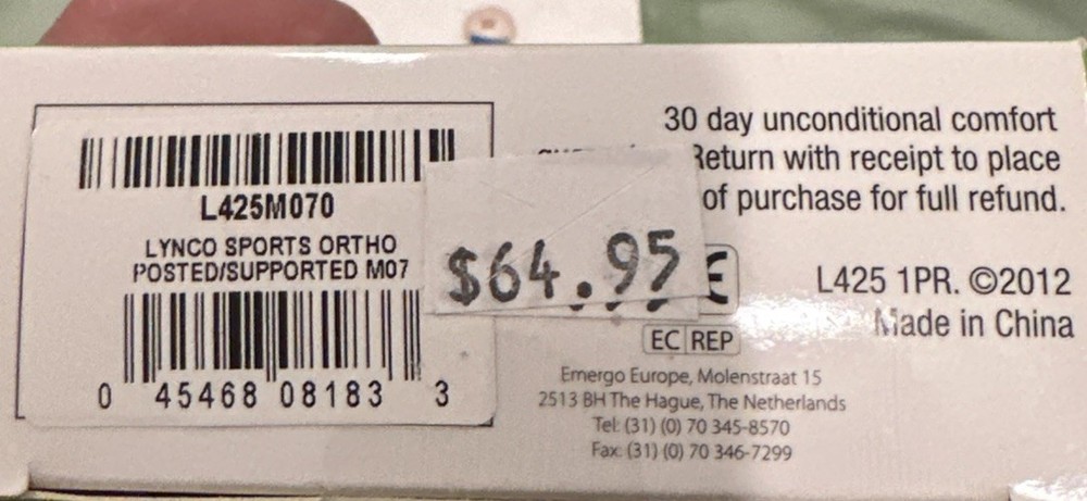 Aetrex L425 Men’s 7 Insole Lynco Orthotics NIB