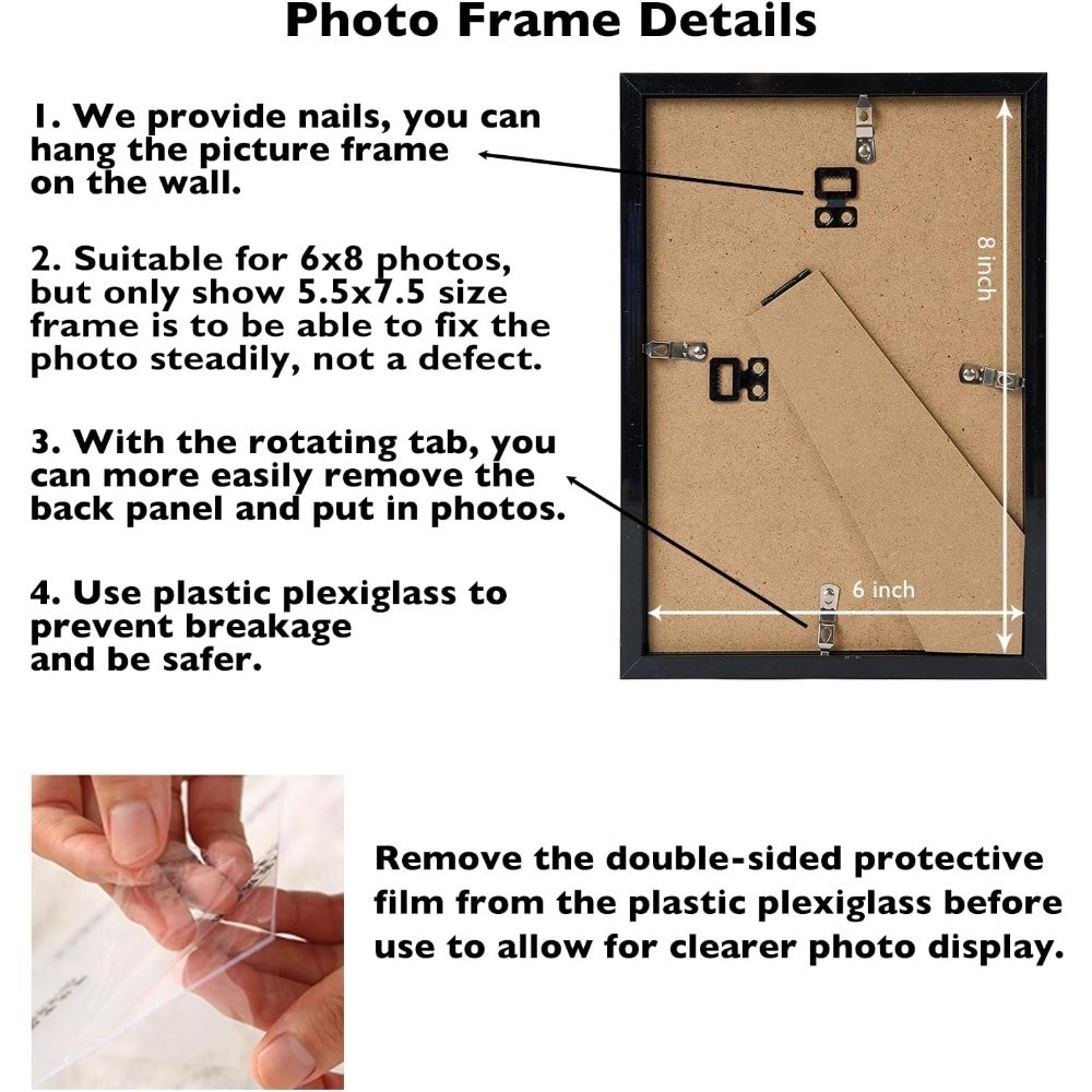 6x8 Picture Frame Black for Wall or Tabletop Display, Horizontal and Vertical