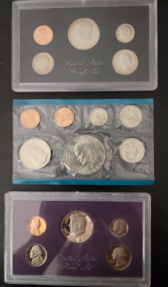 USA 3 Mint Proof Sets - 1974,  1983,  1987